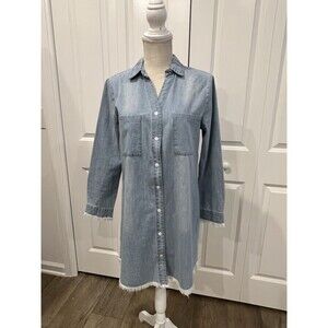 Zilcremo Womens Long Sleeve Distressed Jean Denim Dress Button Down Casual Sz M